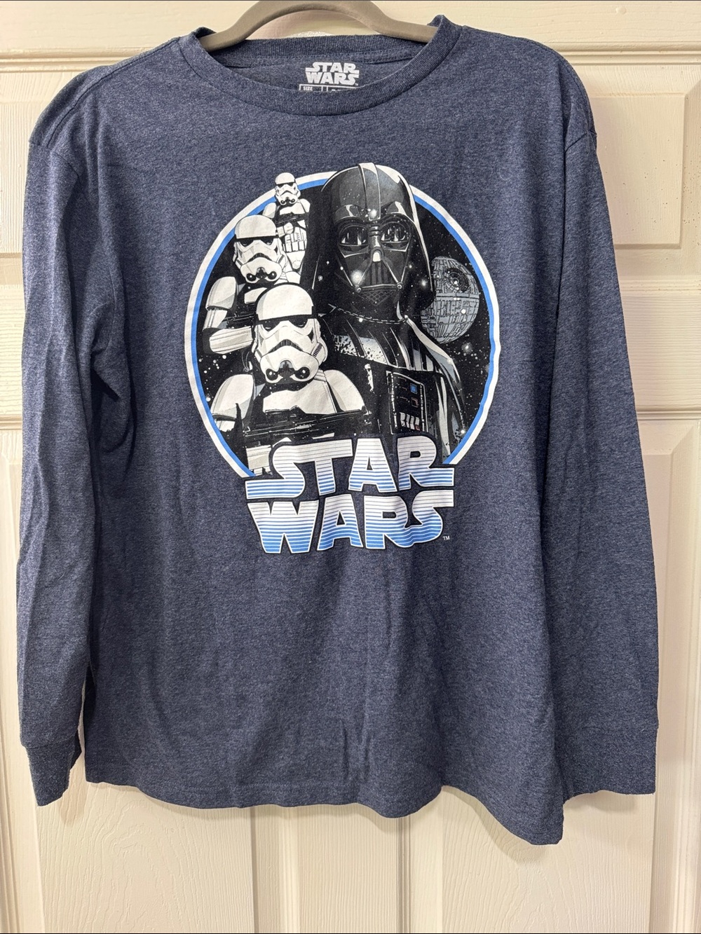 Mad Engine Star Wars Blue Graphic Tee with Darth Vader Stormtroopers Med